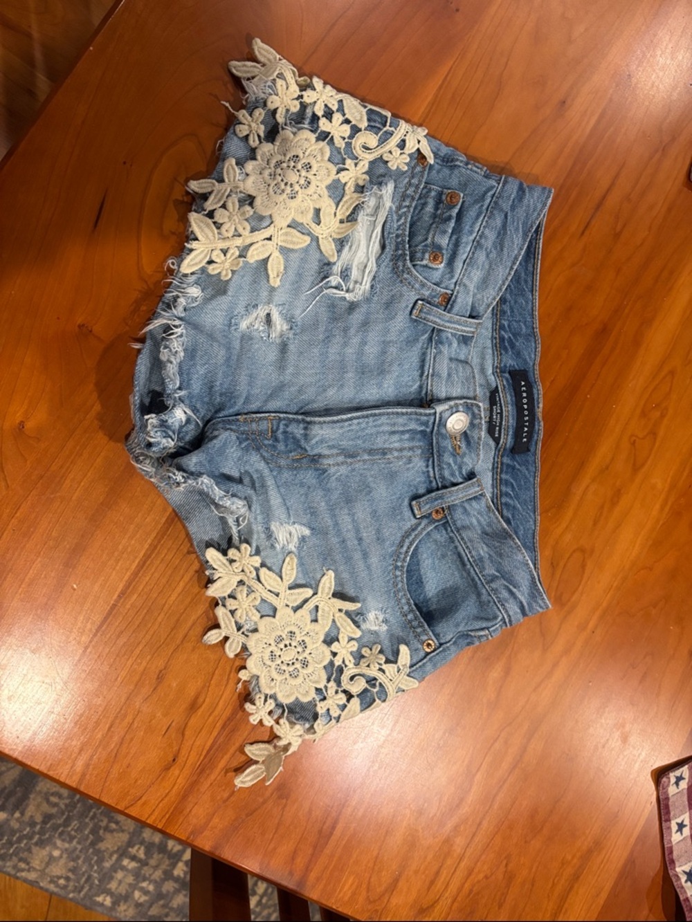Aeropostale Blue Denim Jean Shorts with Cream Floral Lace